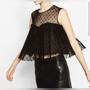 Zara Trafaluc | Black Mesh Clip Dot Cropped
Blouse M